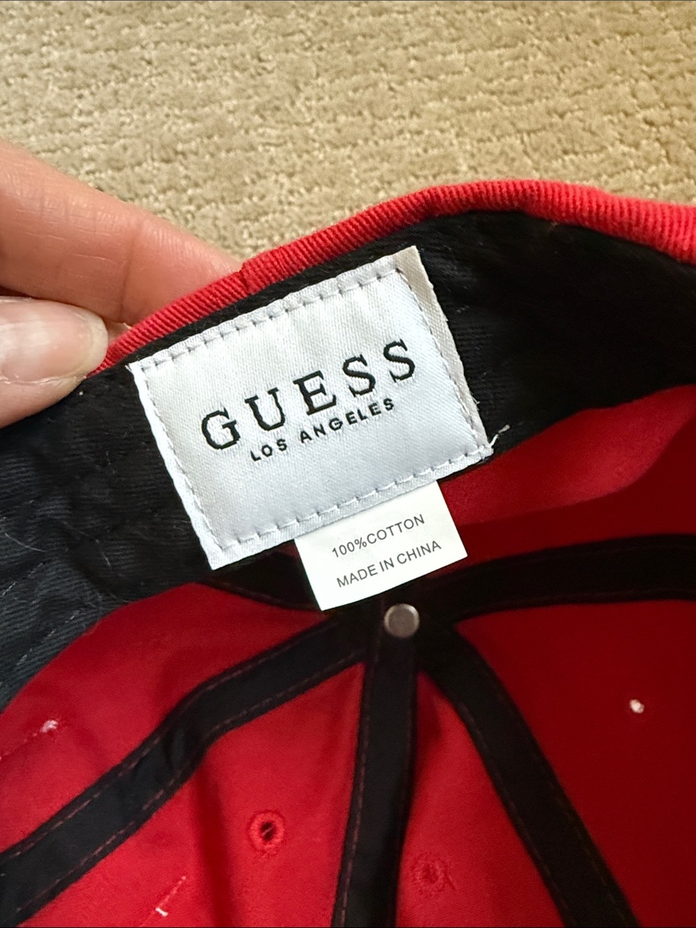 Guess Red Baseball Cap with Front Logo Patch - Picture 6 of 6